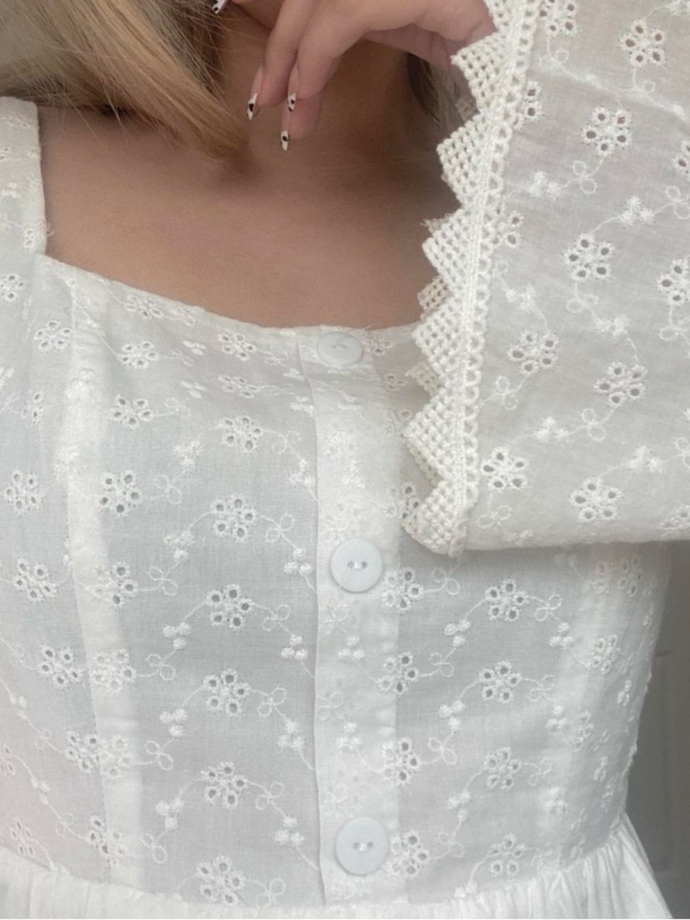 White Eyelet Button Front Dress